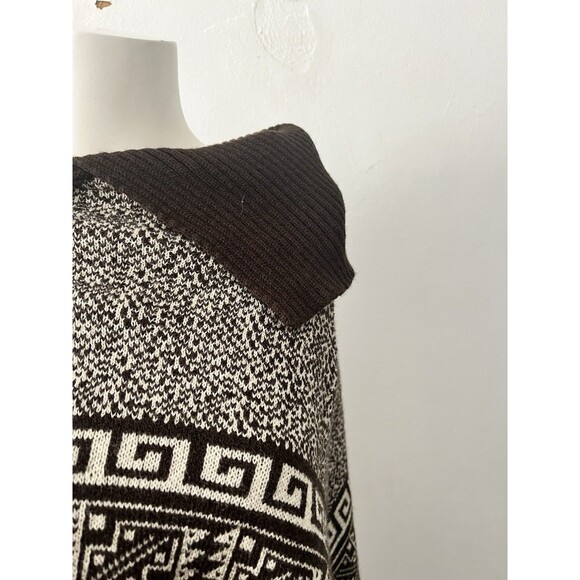 Peruvian Brown Aztec Cape Large Native Wool Blend Fitted Turtleneck Poncho - Picture 3 of 9